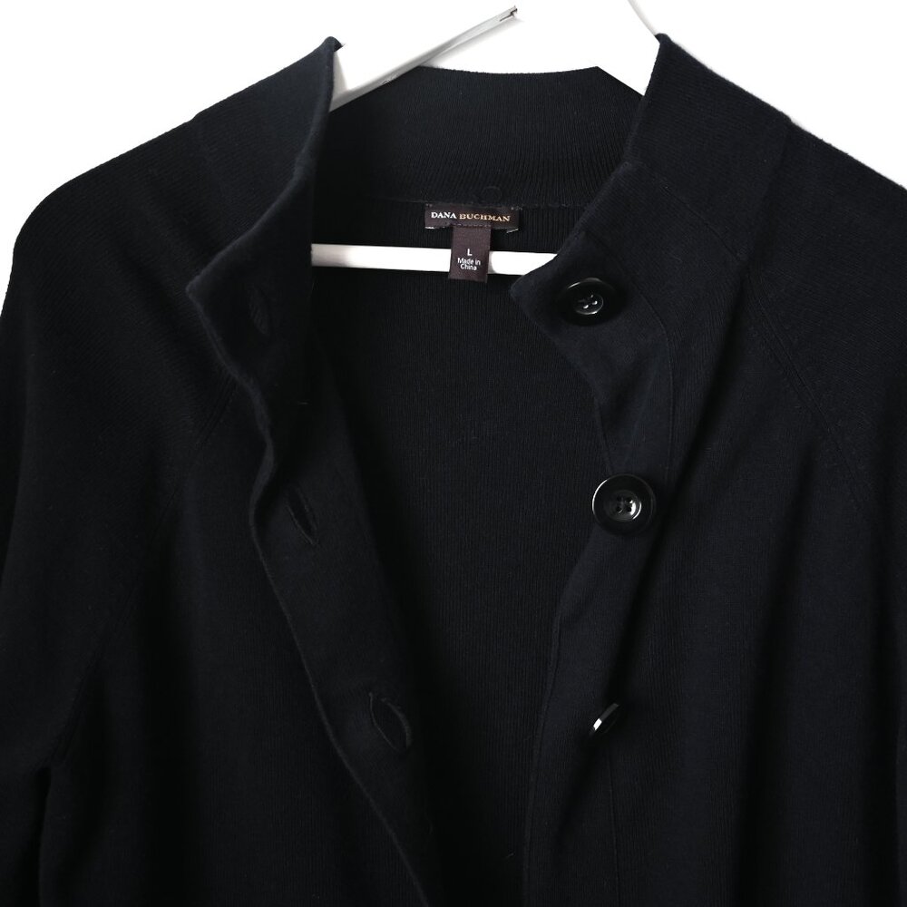 DANA BUCHMAN Black Mock Neck Buttoned Black Cardigan with Embellishments - Large - Picture 7 of 10